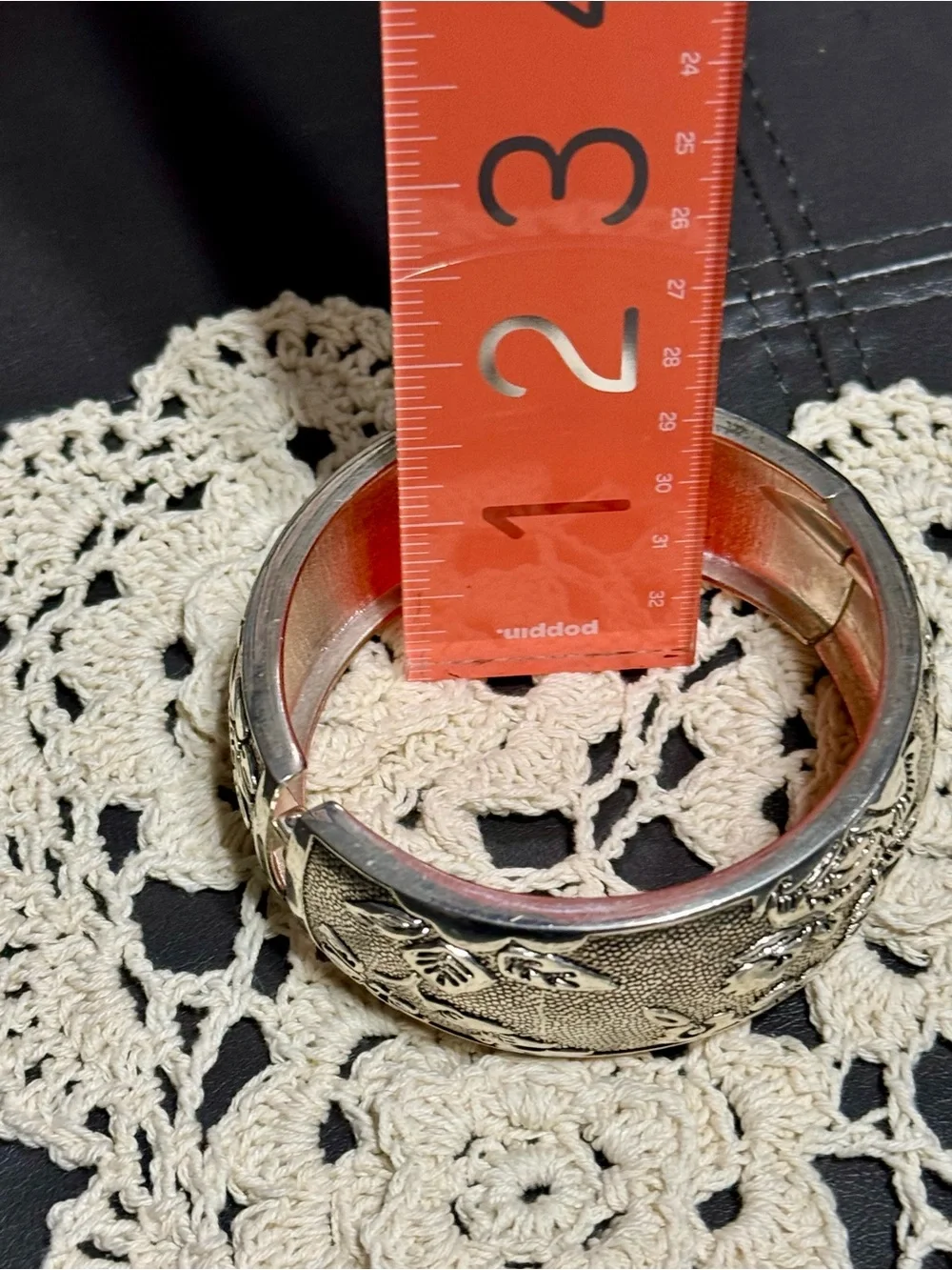 Silver Floral Engraved Cuff  Hinge Bracelet ~ 10 1/2 inches - Women Accessories